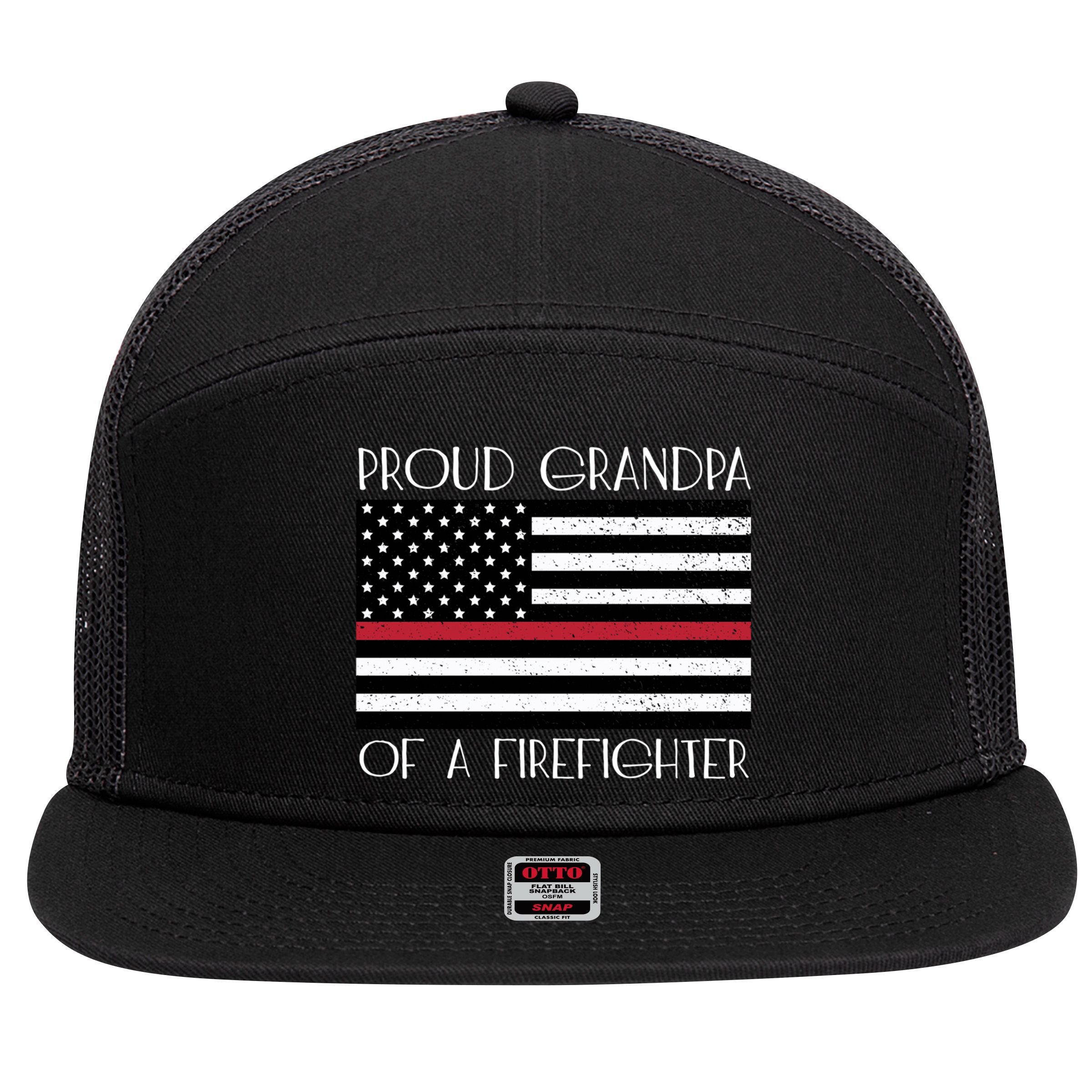 Proud Grandpa Of A Firefighter Thin Red Line American Flag Cute Gift 7 Panel Mesh Trucker Snapback Hat