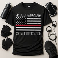Proud Grandpa Of A Firefighter Thin Red Line American Flag Cute Gift Cooling Performance Crew T-Shirt