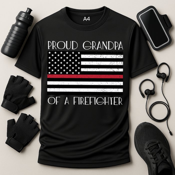 Proud Grandpa Of A Firefighter Thin Red Line American Flag Cute Gift Cooling Performance Crew T-Shirt