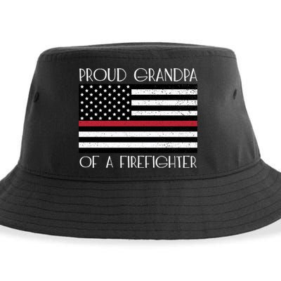 Proud Grandpa Of A Firefighter Thin Red Line American Flag Cute Gift Sustainable Bucket Hat