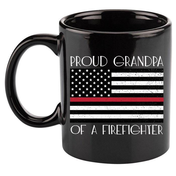 Proud Grandpa Of A Firefighter Thin Red Line American Flag Cute Gift 11oz C Handle Ceramic Mug