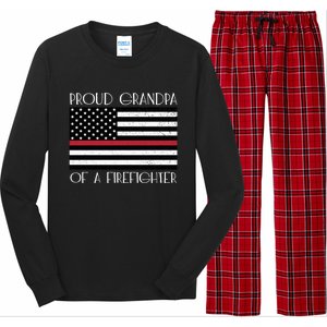 Proud Grandpa Of A Firefighter Thin Red Line American Flag Cute Gift Long Sleeve Pajama Set