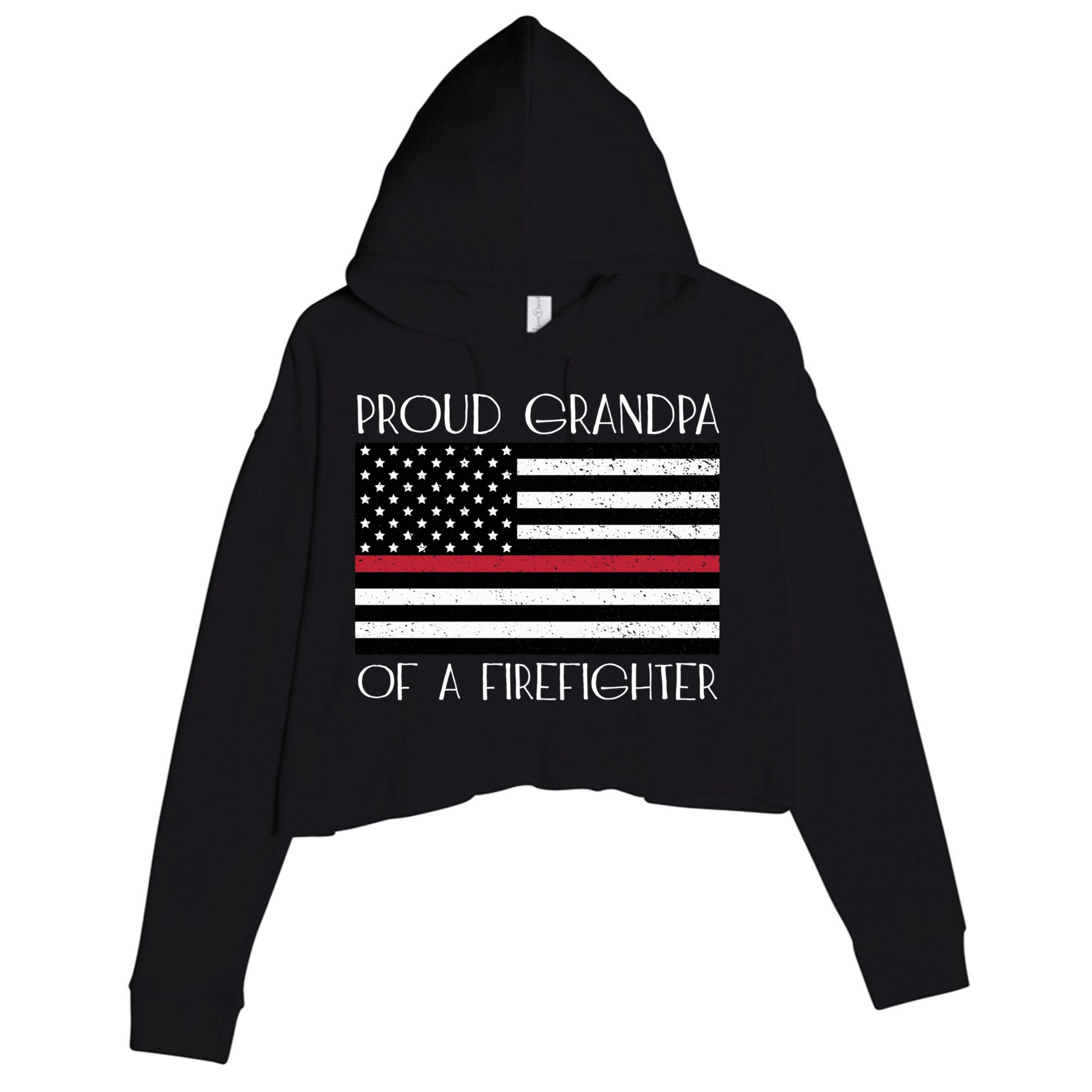 Proud Grandpa Of A Firefighter Thin Red Line American Flag Cute Gift Crop Fleece Hoodie