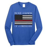 Proud Grandpa Of A Firefighter Thin Red Line American Flag Cute Gift Long Sleeve Shirt