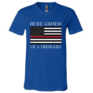 Proud Grandpa Of A Firefighter Thin Red Line American Flag Cute Gift V-Neck T-Shirt