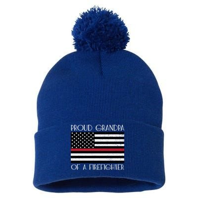 Proud Grandpa Of A Firefighter Thin Red Line American Flag Cute Gift Pom Pom 12in Knit Beanie