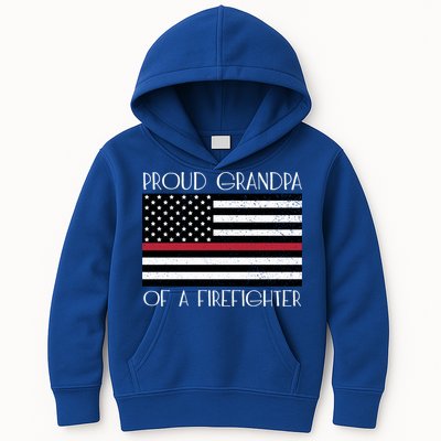Proud Grandpa Of A Firefighter Thin Red Line American Flag Cute Gift Kids Hoodie