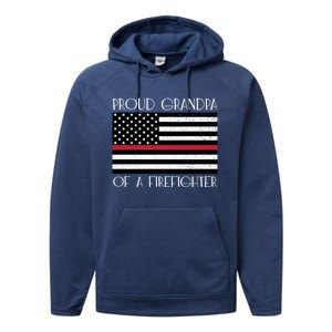 Proud Grandpa Of A Firefighter Thin Red Line American Flag Cute Gift Performance Fleece Hoodie