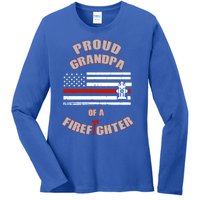 Proud Grandpa Of A Volunteer Firefighter Gift Ladies Long Sleeve Shirt