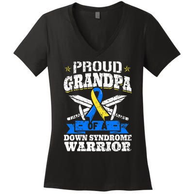 Proud Grandpa Of A Down Syndrome Warrior Downs Granddad Women's V-Neck T-Shirt