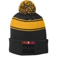 Proud Grandpa Of An Autistic Genius Autism Awareness Stripe Pom Pom Beanie