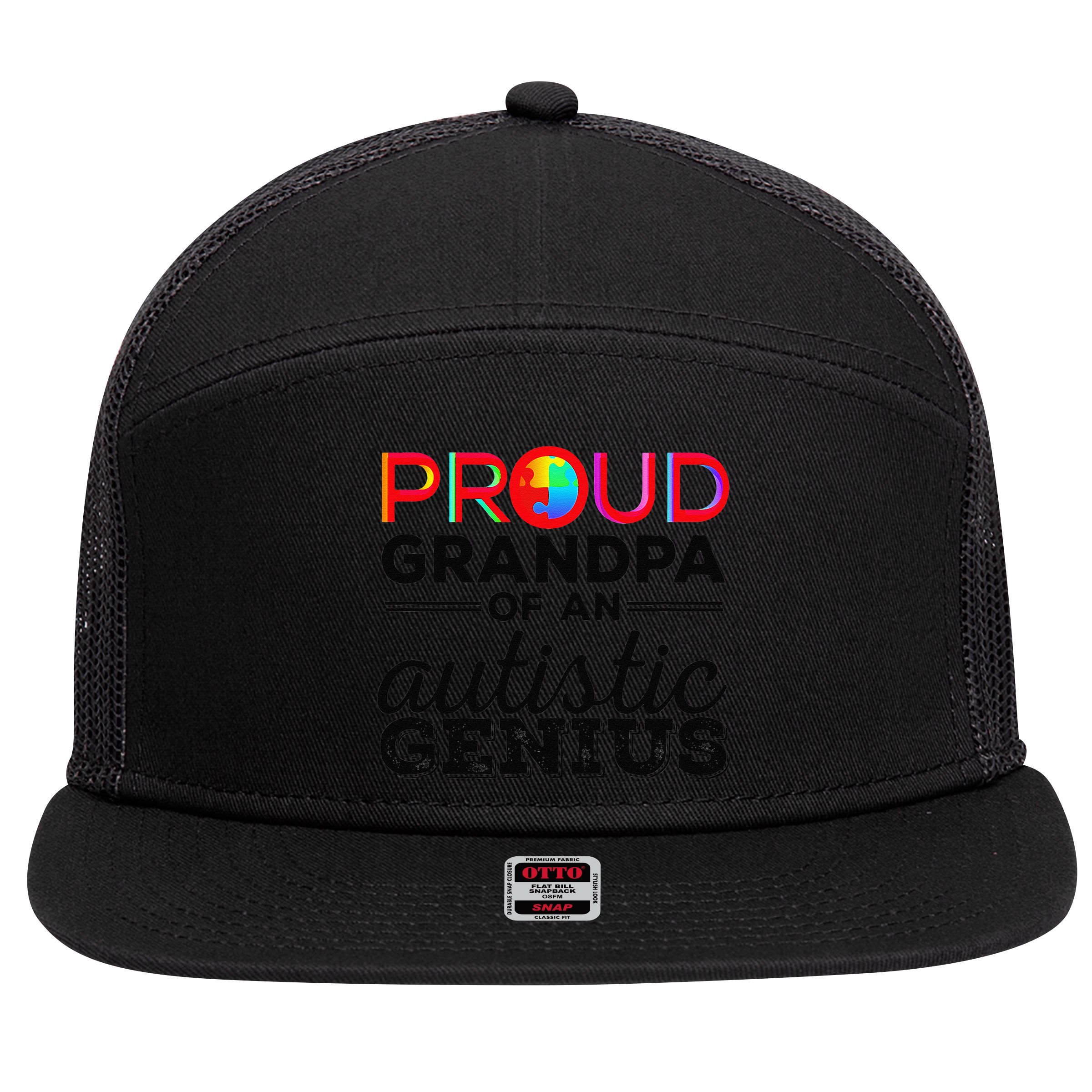 Proud Grandpa Of An Autistic Genius Autism Awareness 7 Panel Mesh Trucker Snapback Hat