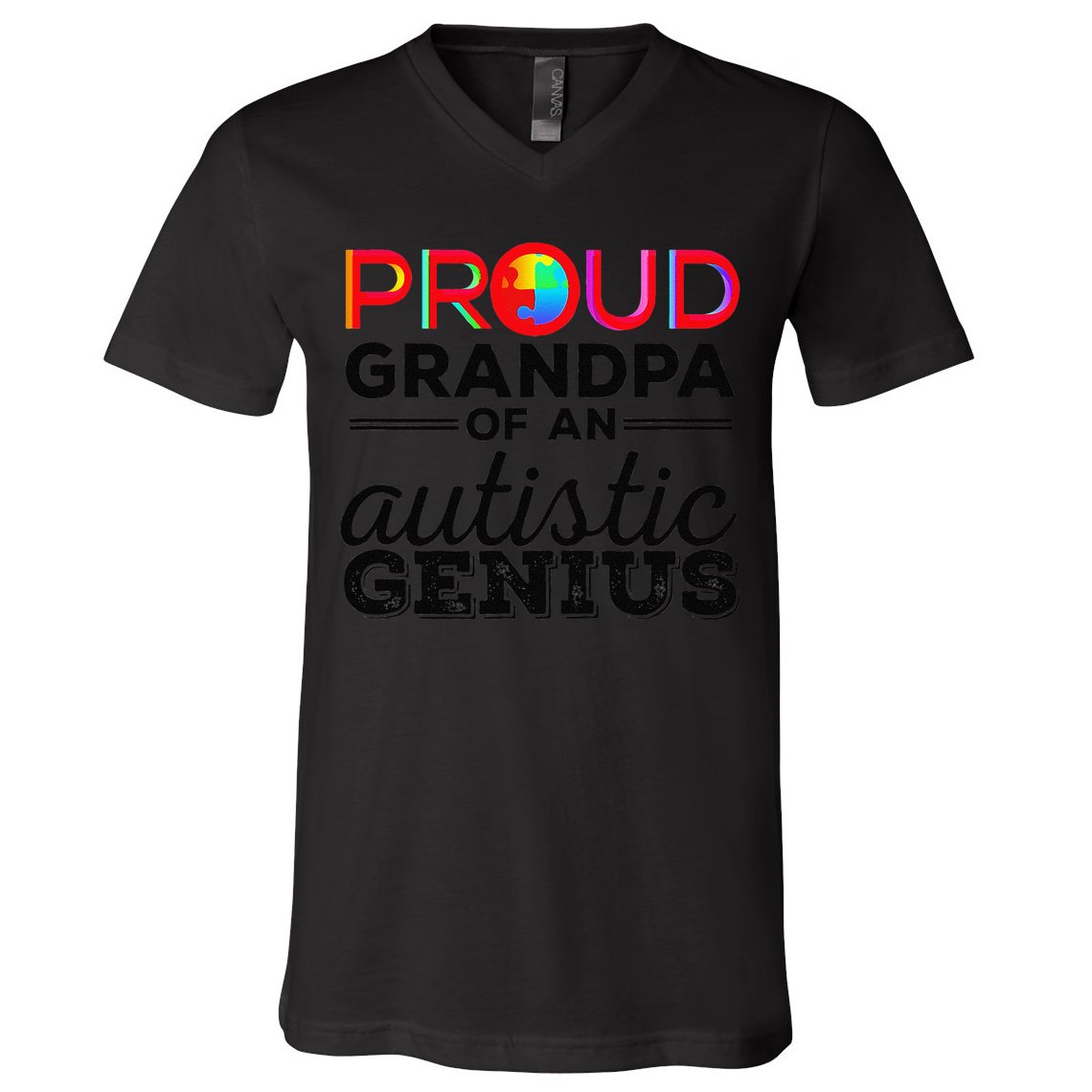 Proud Grandpa Of An Autistic Genius Autism Awareness V-Neck T-Shirt