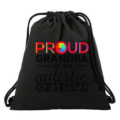 Proud Grandpa Of An Autistic Genius Autism Awareness Drawstring Bag