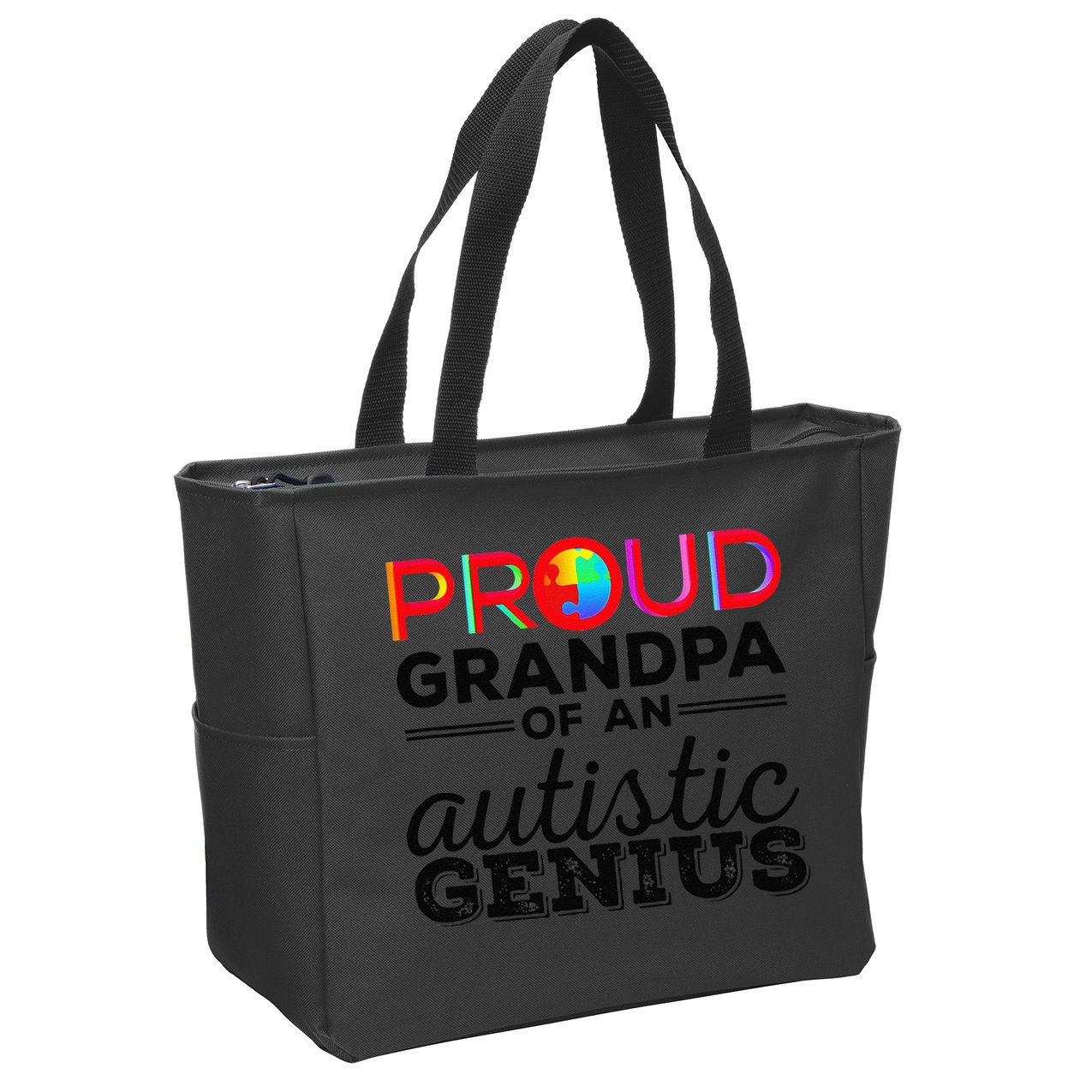 Proud Grandpa Of An Autistic Genius Autism Awareness Zip Tote Bag
