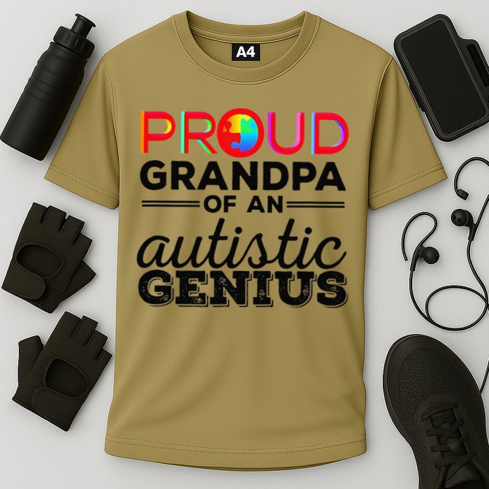 Proud Grandpa Of An Autistic Genius Autism Awareness Cooling Performance Crew T-Shirt