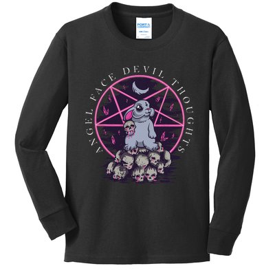 Pastel Goth Occult Kawaii Anime Angel Face Devil Thoughts Kids Long Sleeve Shirt