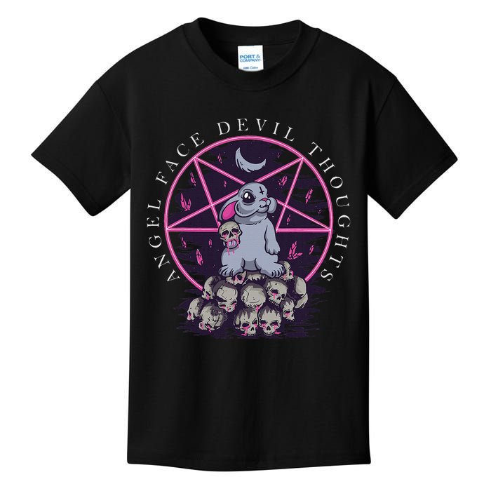 Pastel Goth Occult Kawaii Anime Angel Face Devil Thoughts Kids T-Shirt