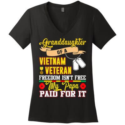 Proud Granddaughter Of Vietnam Veteran Freedom Isn't Free Women's V-Neck T-Shirt