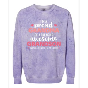 Proud Grandma Of An Awesome Grandson Gift Colorblast Crewneck Sweatshirt