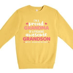 Proud Grandma Of An Awesome Grandson Gift Premium Crewneck Sweatshirt