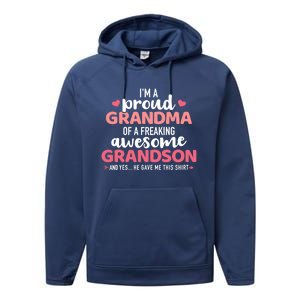 Proud Grandma Of An Awesome Grandson Gift Performance Fleece Hoodie