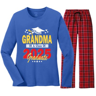 Proud Grandma Of A Class Of 2025 Graduate Senior Gift Women's Long Sleeve Flannel Pajama Set 