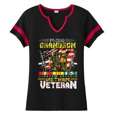 Proud Grandson Of A Vietnam Veteran Vietnam War Vet Ladies Halftime Notch Neck Tee