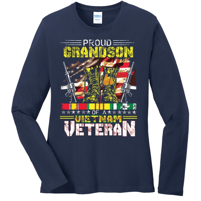 Proud Grandson Of A Vietnam Veteran Vietnam War Vet Ladies Long Sleeve Shirt