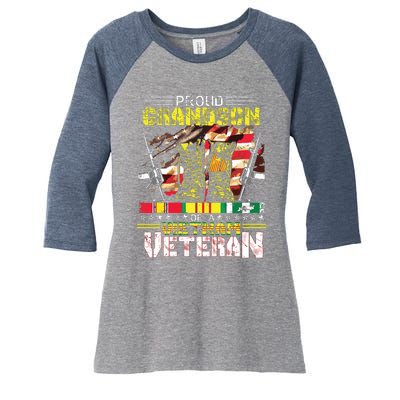 Proud Grandson Of A Vietnam Veteran Vietnam War Vet Women's Tri-Blend 3/4-Sleeve Raglan Shirt