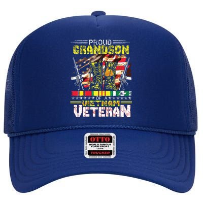 Proud Grandson Of A Vietnam Veteran Vietnam War Vet High Crown Mesh Back Trucker Hat