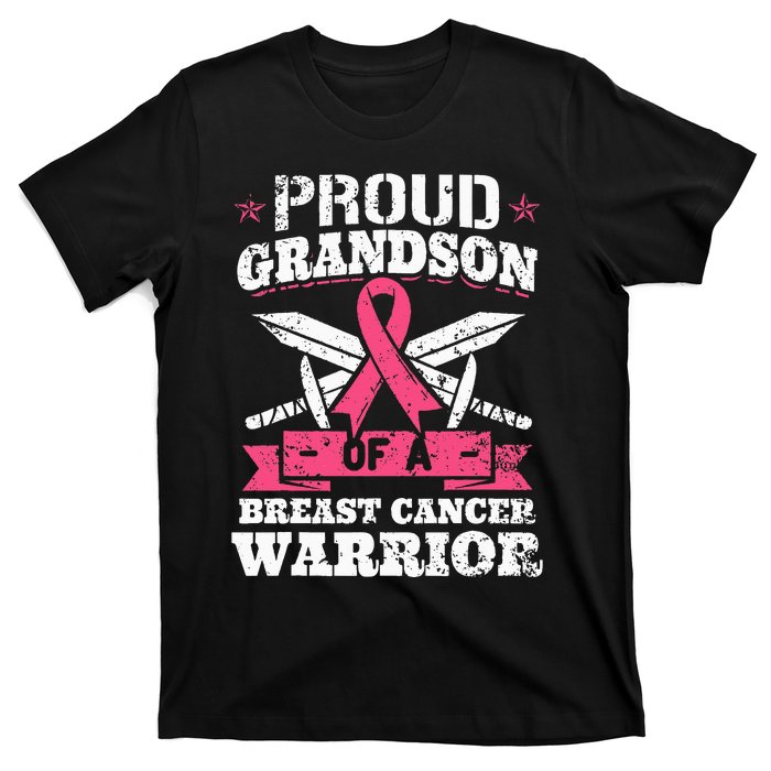 Proud Grandson Of Breast Cancer Warrior Awareness Ribbon T-Shirt