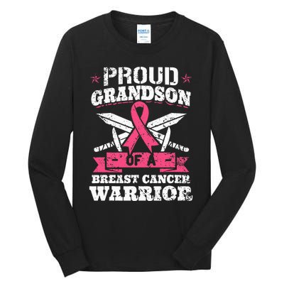 Proud Grandson Of Breast Cancer Warrior Awareness Ribbon Tall Long Sleeve T-Shirt