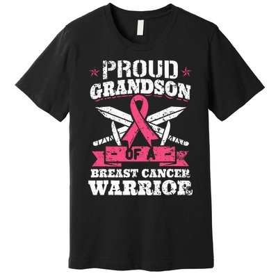 Proud Grandson Of Breast Cancer Warrior Awareness Ribbon Premium T-Shirt