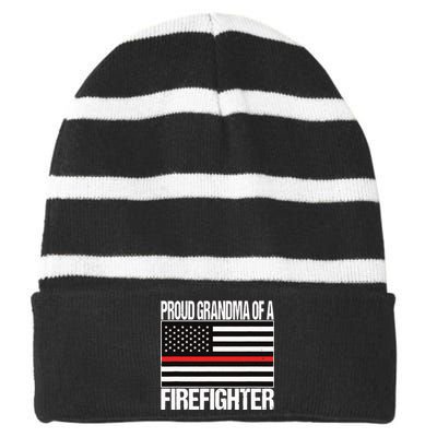 Proud Grandma Of A Firefighter Shirt Fireman Striped Beanie with Solid Band