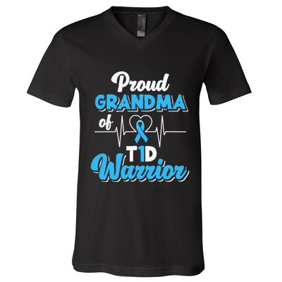 Proud Grandma Of A T1D Warrior Diabetic Diabetes Awareness V-Neck T-Shirt