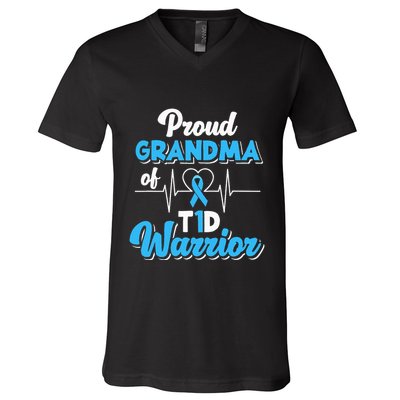 Proud Grandma Of A T1D Warrior Diabetic Diabetes Awareness V-Neck T-Shirt