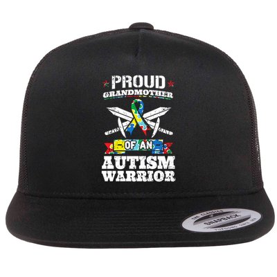 proud grandmother of an autism warrior awareness ribbon gift Flat Bill Trucker Hat