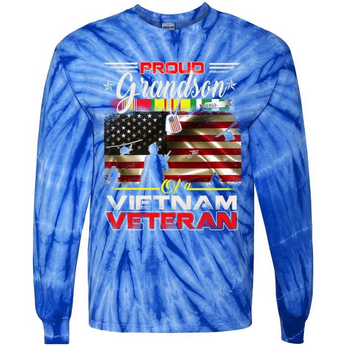 Proud Grandson Of Vietnam Veteran Gift For Boys Cute Gift Tie-Dye Long Sleeve Shirt