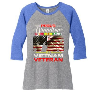 Proud Grandson Of Vietnam Veteran Gift For Boys Cute Gift Women's Tri-Blend 3/4-Sleeve Raglan Shirt