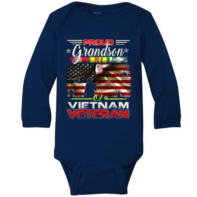 Proud Grandson Of Vietnam Veteran Gift For Boys Cute Gift Baby Long Sleeve Bodysuit