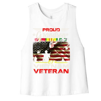 Proud Grandson Of Vietnam Veteran Gift For Boys Cute Gift Women's Racerback Cropped Tank