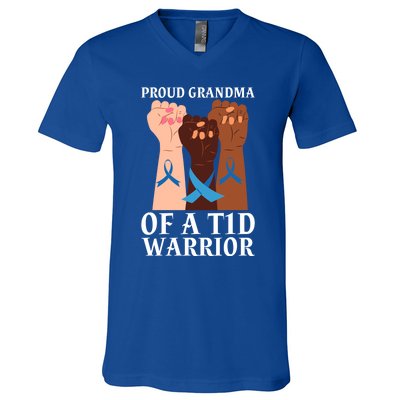 Proud Grandma Of A T1d Warrior Diabetes Awareness Cool Gift V-Neck T-Shirt