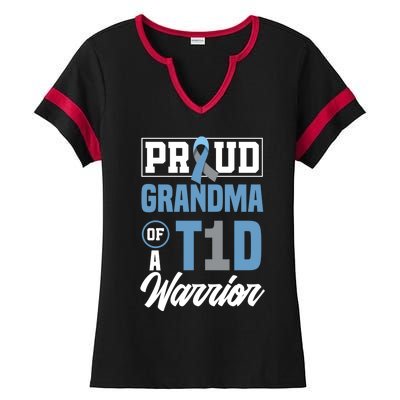 Proud Grandma Of A T1d Warrior Diabetes Awareness Gift Ladies Halftime Notch Neck Tee