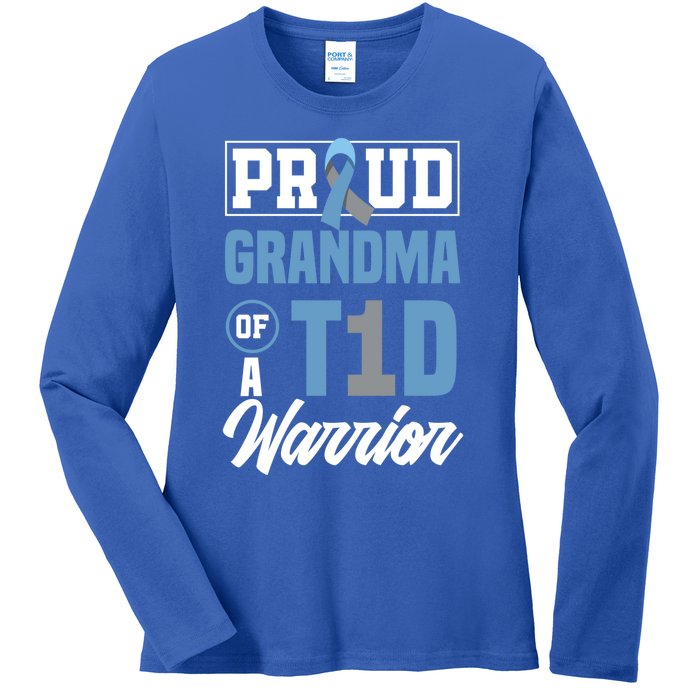 Proud Grandma Of A T1d Warrior Diabetes Awareness Gift Ladies Long Sleeve Shirt