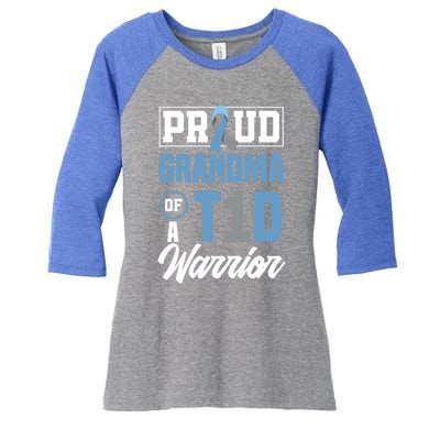 Proud Grandma Of A T1d Warrior Diabetes Awareness Gift Women's Tri-Blend 3/4-Sleeve Raglan Shirt