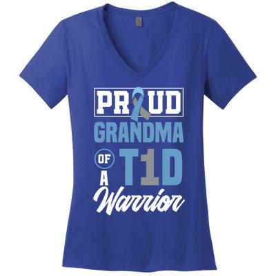 Proud Grandma Of A T1d Warrior Diabetes Awareness Gift Women's V-Neck T-Shirt