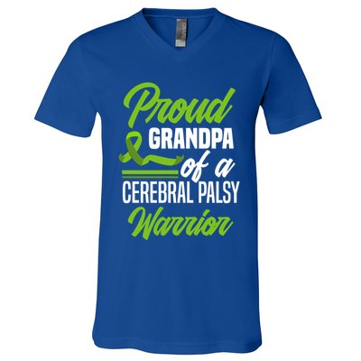 Proud Grandpa Of A Cerebral Palsy Warrior Cerebral Palsy Gift V-Neck T-Shirt
