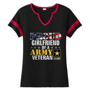 Proud Girlfriend Of A Army Veteran American Flag Military Ladies Halftime Notch Neck Tee