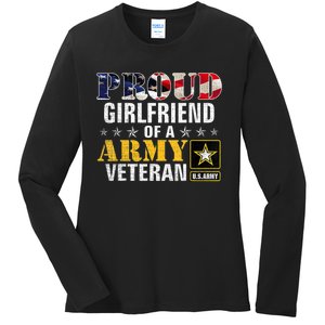 Proud Girlfriend Of A Army Veteran American Flag Military Ladies Long Sleeve Shirt